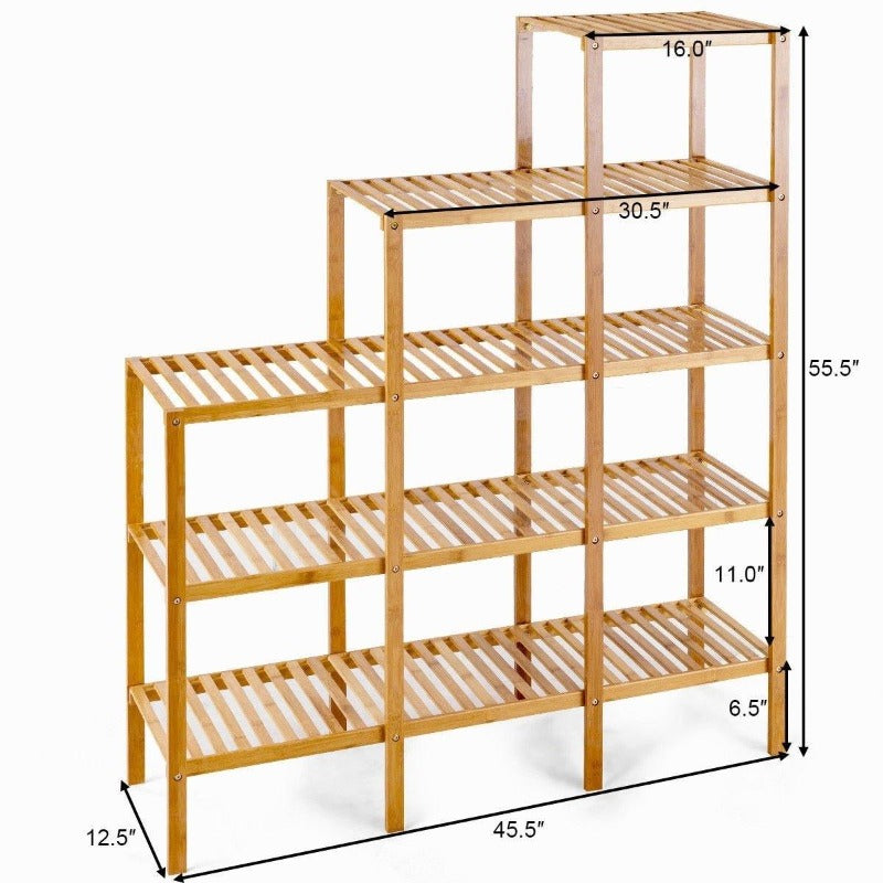 5-Tier Multifunctional Bamboo Plant Display Stand Organizer - Bestoutdor