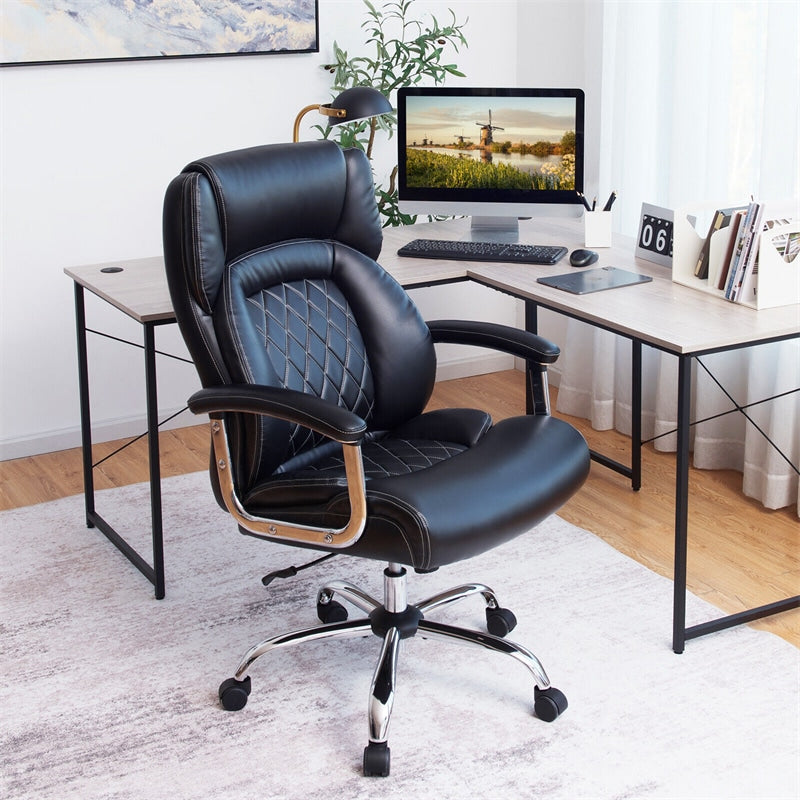 Big and Tall Office Chair 500lbs High Back Faux Leather Executive Chair with Padded Armrest, Rocking Back, Adjustable Wide Seat Desk Task Chair