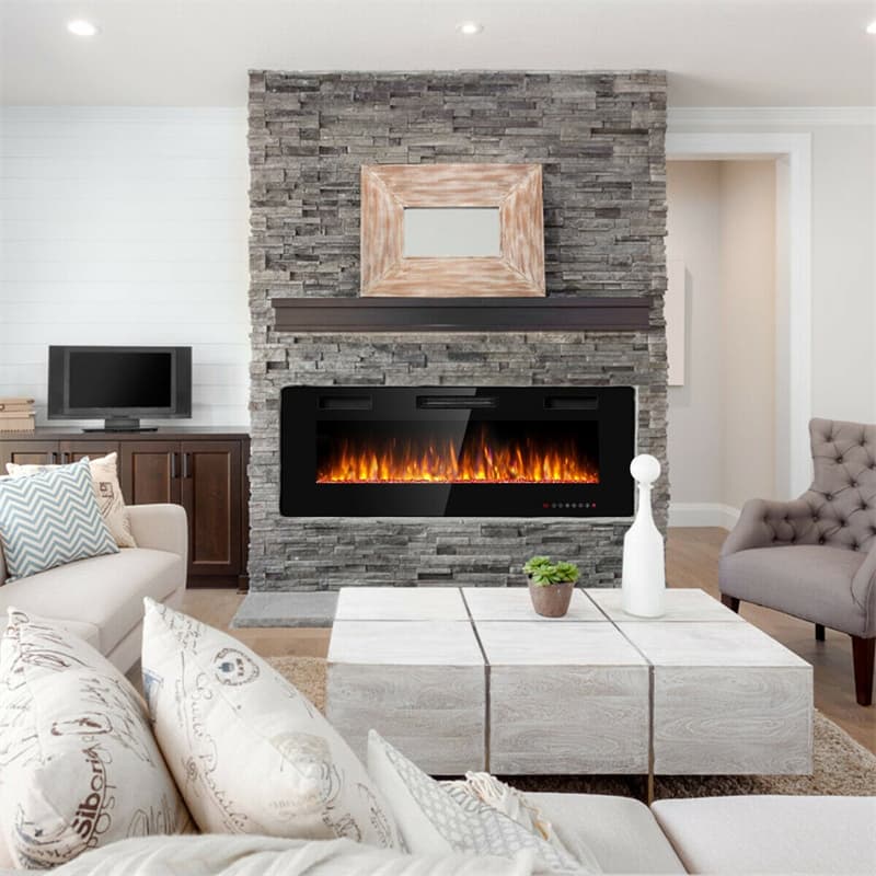 50" Recessed Electric Fireplace Insert Ultra Thin In-Wall & Wall Mounted Fireplace Heater 5100 BTU with Remote Control, Timer, Adjustable Flame Color