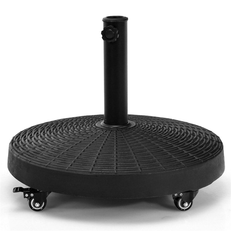 50 LBS Heavy Duty Patio Umbrella Stand 20" Round Wicker Style Resin Umbrella Base Umbrella Holder with 4 Lockable Wheels