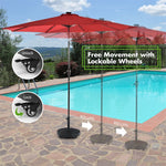 50 LBS Heavy Duty Patio Umbrella Stand 20" Round Wicker Style Resin Umbrella Base Umbrella Holder with 4 Lockable Wheels