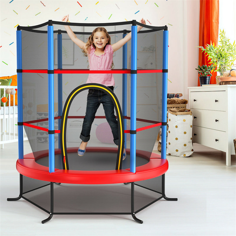 55" Round Kids Trampoline Outdoor Indoor Toddler Trampoline Bouncing Jumping Mat with Safety Enclosure Net