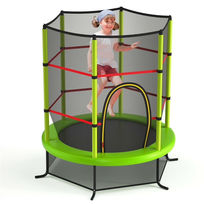 55" Round Kids Trampoline Outdoor Indoor Toddler Trampoline Bouncing Jumping Mat with Safety Enclosure Net