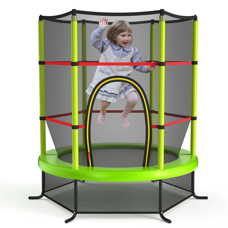 55" Round Kids Trampoline Outdoor Indoor Toddler Trampoline Bouncing Jumping Mat with Safety Enclosure Net