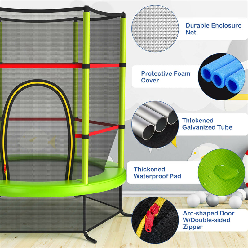 55" Round Kids Trampoline Outdoor Indoor Toddler Trampoline Bouncing Jumping Mat with Safety Enclosure Net