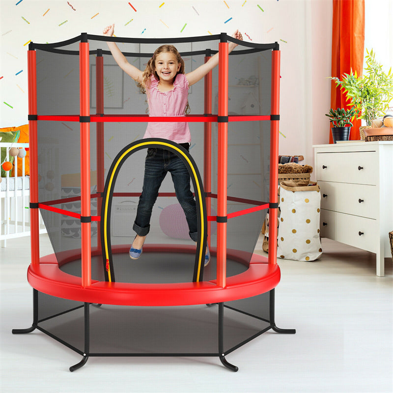 55" Round Kids Trampoline Outdoor Indoor Toddler Trampoline Bouncing Jumping Mat with Safety Enclosure Net