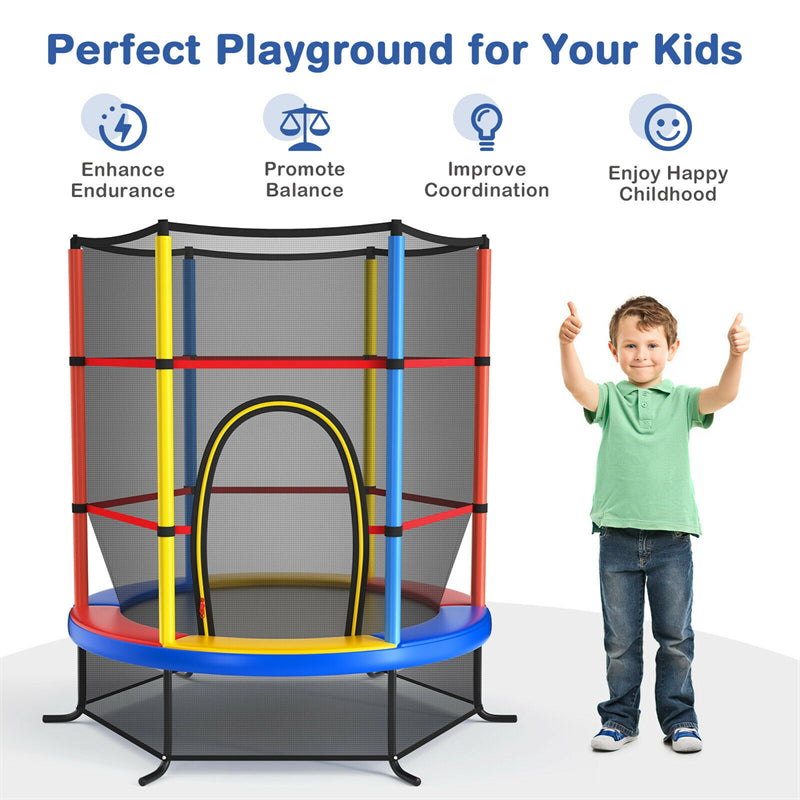 55" Round Kids Trampoline Outdoor Indoor Toddler Trampoline Bouncing Jumping Mat with Safety Enclosure Net