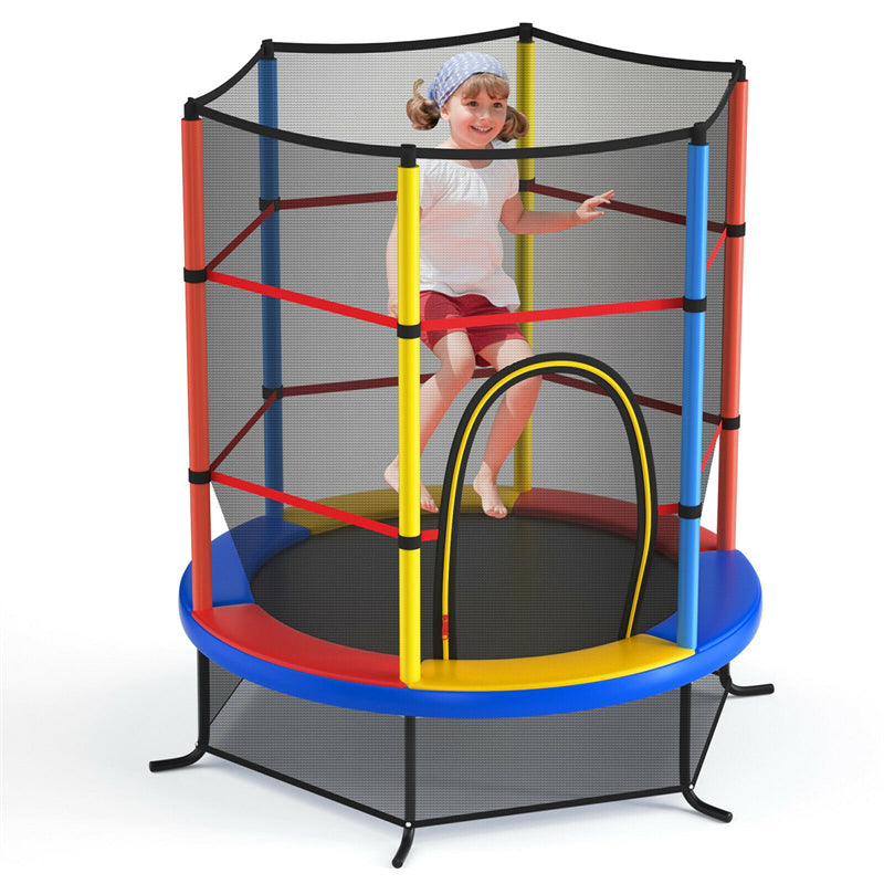 55" Round Kids Trampoline Outdoor Indoor Toddler Trampoline Bouncing Jumping Mat with Safety Enclosure Net