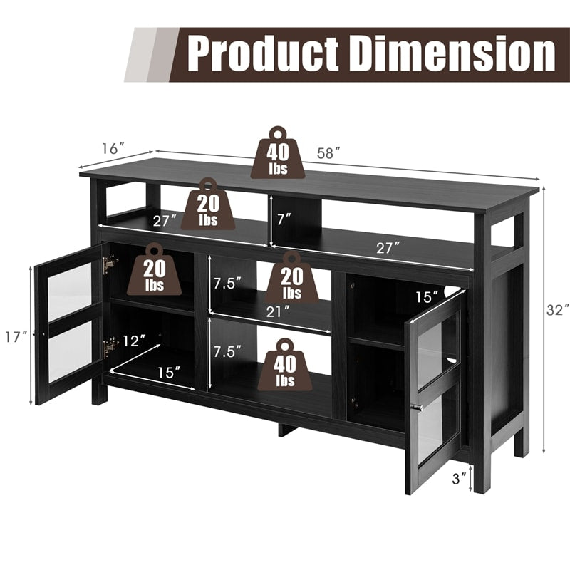 58" Fireplace TV Stand for TVs up to 65", Farmhouse Entertainment Center Wood Media Console with 2 Cabinets & 4 Shelves for 18" Fireplace