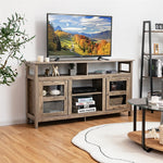 58" Fireplace TV Stand for TVs up to 65", Farmhouse Entertainment Center Wood Media Console with 2 Cabinets & 4 Shelves for 18" Fireplace