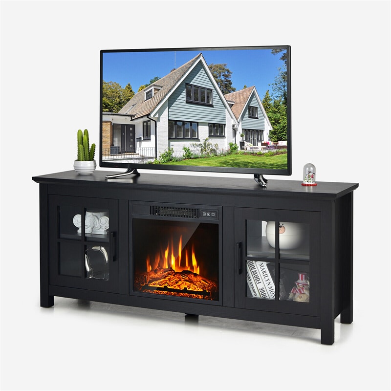 58" Fireplace TV Stand for TVs up to 65 Inches with 1400W Electric Fireplace Insert & Remote Control