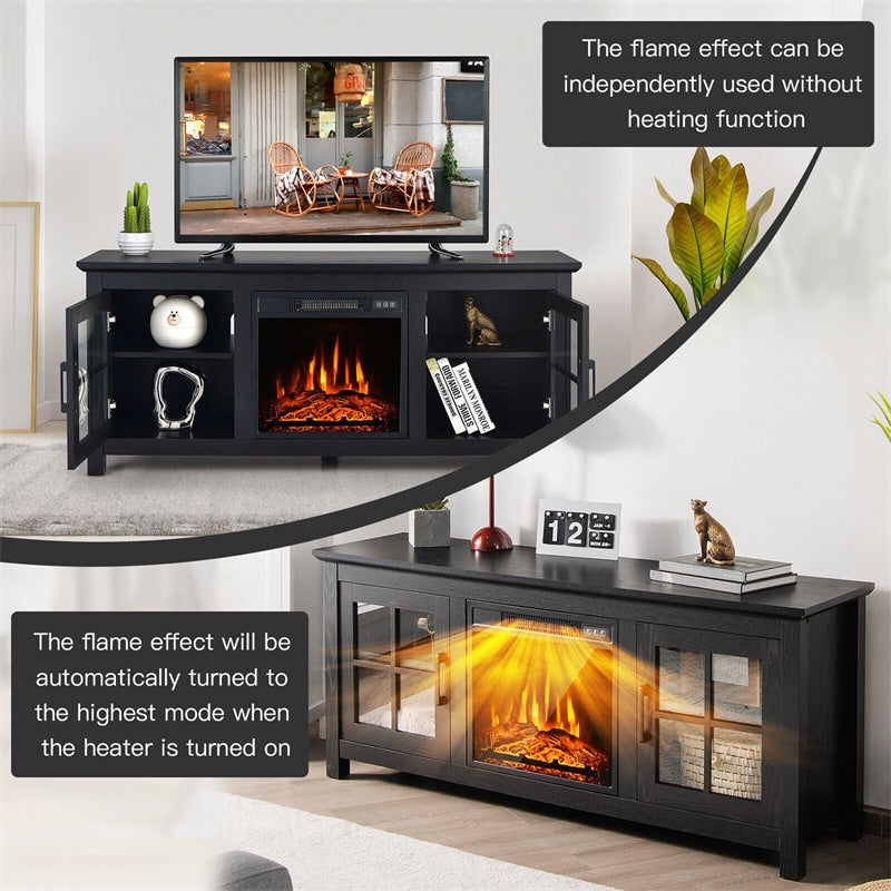 58" Electric Fireplace TV Stand for TVs up to 65", Entertainment Center with 1400W Fireplace, Remote Control, Thermostat & Adjustable Shelves