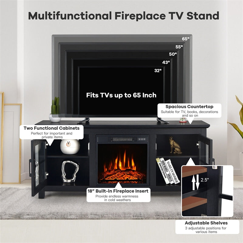 58" Electric Fireplace TV Stand for TVs up to 65", Entertainment Center with 1400W Fireplace, Remote Control, Thermostat & Adjustable Shelves