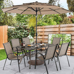 59" Outdoor Dining Table All-Weather Cast Aluminum Table 6 Person Rectangular Table with Umbrella Hole