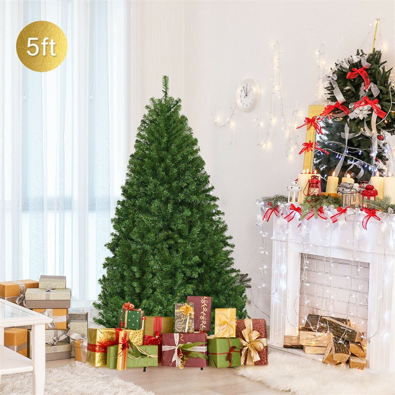 5FT Pre-lit Christmas Tree Hinged Artificial Xmas Tree 11 Flash Modes with 150 Dual-Colored LED Lights & Metal Stand