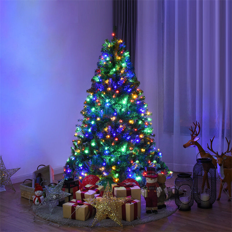 5FT Pre-lit Christmas Tree Hinged Artificial Xmas Tree 11 Flash Modes with 150 Dual-Colored LED Lights & Metal Stand