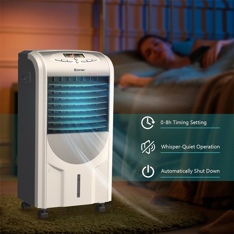 5 In 1 Portable Evaporative Air Cooler Fan & Heater Humidifier Function with Washable Filter & Remote Control