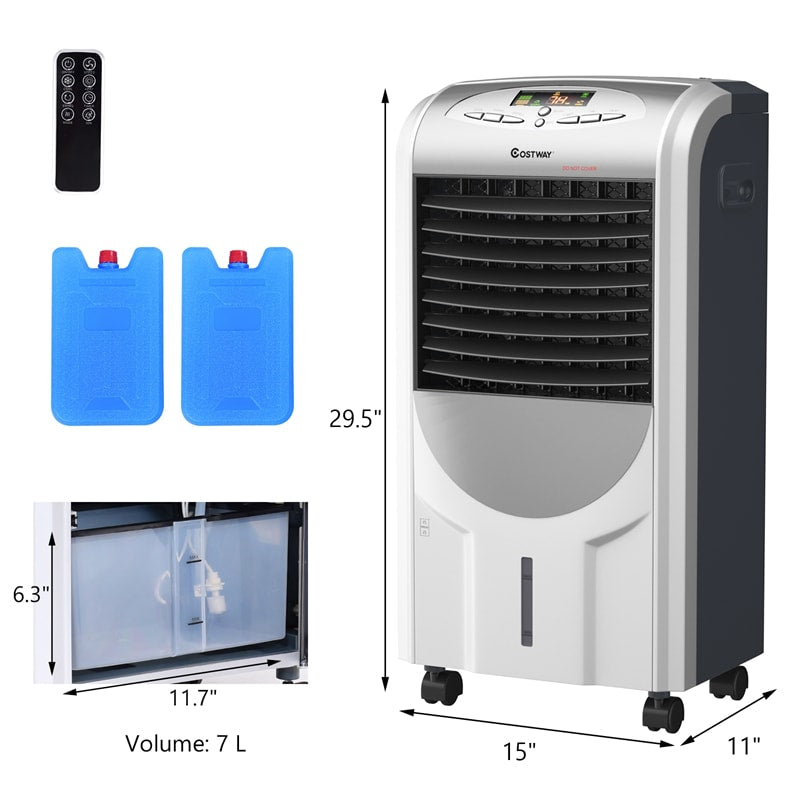 5 In 1 Portable Evaporative Air Cooler Fan & Heater Humidifier Function with Washable Filter & Remote Control