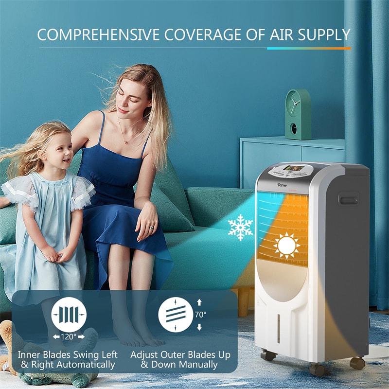 5 In 1 Portable Evaporative Air Cooler Fan & Heater Humidifier Function with Washable Filter & Remote Control