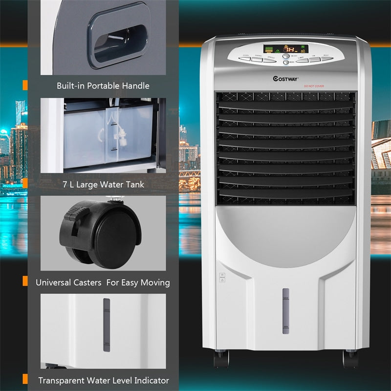 5 In 1 Portable Evaporative Air Cooler Fan & Heater Humidifier Function with Washable Filter & Remote Control