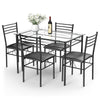 5 Piece Kitchen Dining Room Set Dining Table Set with Glass Tabletop & 4 Upholstered Chairs