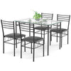 5 Piece Kitchen Dining Room Set Dining Table Set with Glass Tabletop & 4 Upholstered Chairs