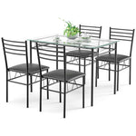 5 Piece Kitchen Dining Room Set Dining Table Set with Glass Tabletop & 4 Upholstered Chairs