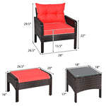 5 Pcs Rattan Patio Furniture Set Conversation Sofa Coffee Table Set with Cushioned Sofas & Ottomans