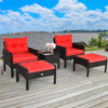 5 Pcs Rattan Patio Furniture Set Conversation Sofa Coffee Table Set with Cushioned Sofas & Ottomans