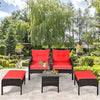 5 Pcs Rattan Patio Furniture Set Conversation Sofa Coffee Table Set with Cushioned Sofas & Ottomans