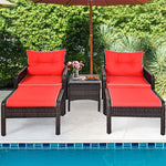 5 Pcs Rattan Patio Furniture Set Conversation Sofa Coffee Table Set with Cushioned Sofas & Ottomans