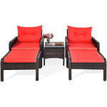 5 Pcs Rattan Patio Furniture Set Conversation Sofa Coffee Table Set with Cushioned Sofas & Ottomans