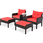 5 Pcs Rattan Patio Furniture Set Conversation Sofa Coffee Table Set with Cushioned Sofas & Ottomans