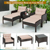 5 Pcs Rattan Patio Furniture Set Conversation Sofa Coffee Table Set with Cushioned Sofas & Ottomans