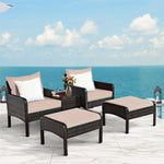 5 Pcs Rattan Patio Furniture Set Conversation Sofa Coffee Table Set with Cushioned Sofas & Ottomans