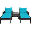 5 Pcs Rattan Patio Furniture Set Conversation Sofa Coffee Table Set with Cushioned Sofas & Ottomans