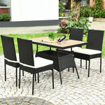 5 Pcs Wicker Patio Dining Set with Acacia Wood Table & Outdoor Rattan Chairs