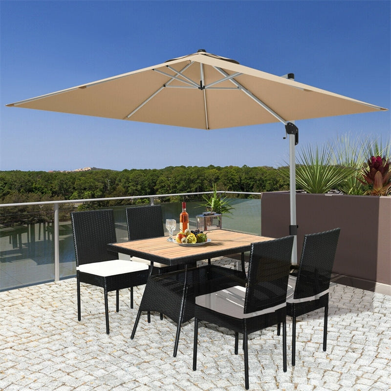 5 Pcs Wicker Patio Dining Set with Acacia Wood Table & Outdoor Rattan Chairs