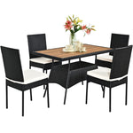 5 Pcs Wicker Patio Dining Set with Acacia Wood Table & Outdoor Rattan Chairs