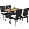 5 Pcs Wicker Patio Dining Set with Acacia Wood Table & Outdoor Rattan Chairs