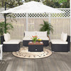 5 Piece Wicker Outdoor Furniture Set Rattan Patio Conversation Set with Acacia Wood Tabletop, Sofas & Cushions