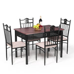 5 Piece Metal Dining Set with 4 Padded Chairs & Wood Top Dining Table, Vintage Kitchen Breakfast Furniture Set for Home Dining Room