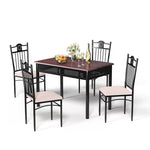 5 Piece Metal Dining Set with 4 Padded Chairs & Wood Top Dining Table, Vintage Kitchen Breakfast Furniture Set for Home Dining Room