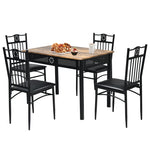 5 Piece Metal Dining Set with 4 Padded Chairs & Wood Top Dining Table, Vintage Kitchen Breakfast Furniture Set for Home Dining Room