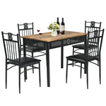 5 Piece Metal Dining Set with 4 Padded Chairs & Wood Top Dining Table, Vintage Kitchen Breakfast Furniture Set for Home Dining Room