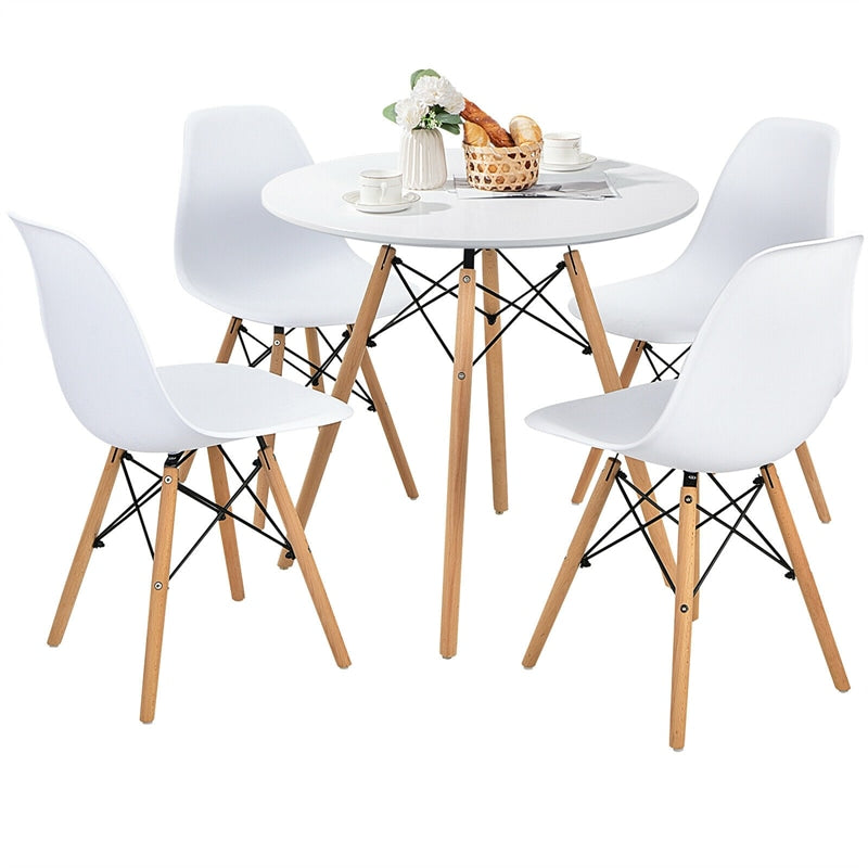 5 Piece Modern Round Dining Table Set for 4 Kitchen Table Set with 4 DSW Dining Chairs & Solid Wood Legs