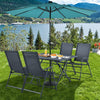 5 Piece Patio Dining Set Metal Frame Outdoor Folding Table with Mesh Fabric Armchairs & Umbrella Hole, No Assembly, Space-Saving Dining Furniture Set