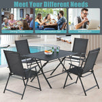 5 Piece Patio Dining Set Metal Frame Outdoor Folding Table with Mesh Fabric Armchairs & Umbrella Hole, No Assembly, Space-Saving Dining Furniture Set