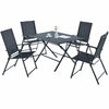 5 Piece Patio Dining Set Metal Frame Outdoor Folding Table with Mesh Fabric Armchairs & Umbrella Hole, No Assembly, Space-Saving Dining Furniture Set