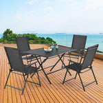 5 Piece Patio Dining Set Metal Frame Outdoor Folding Table with Mesh Fabric Armchairs & Umbrella Hole, No Assembly, Space-Saving Dining Furniture Set